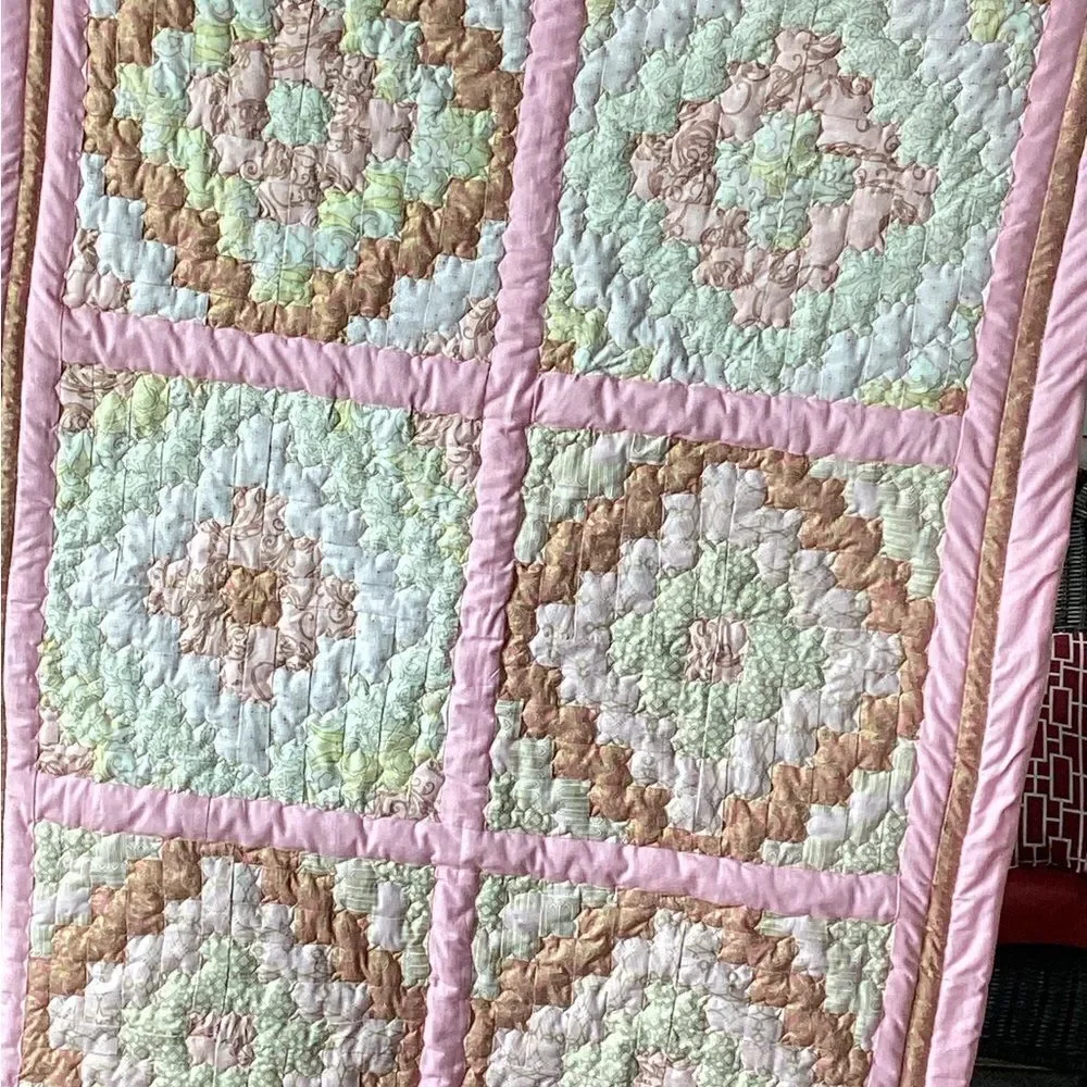 NWT. Hand Crafted Large Lap Quilt in Pinks